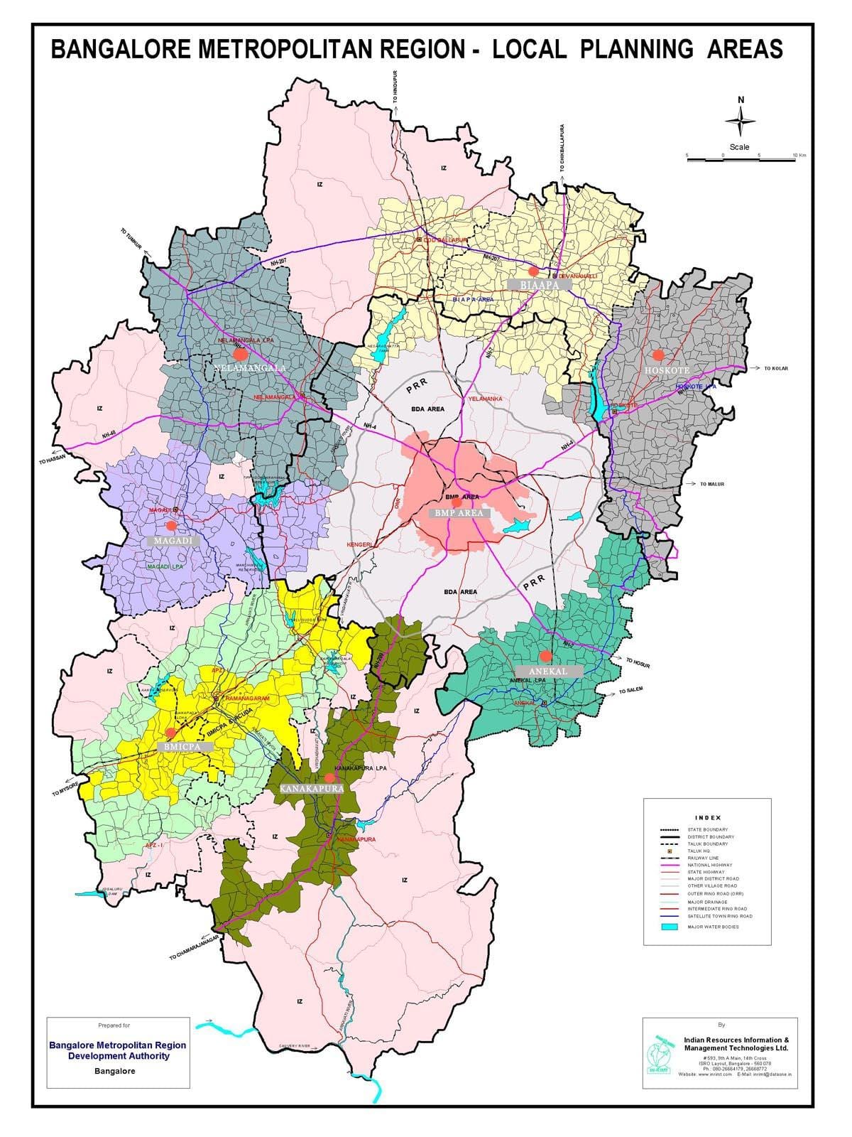 Bangalore karta med områden